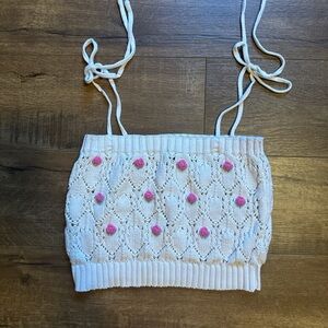 Lulu's Cream Knit Top with Subtle Pink Details
